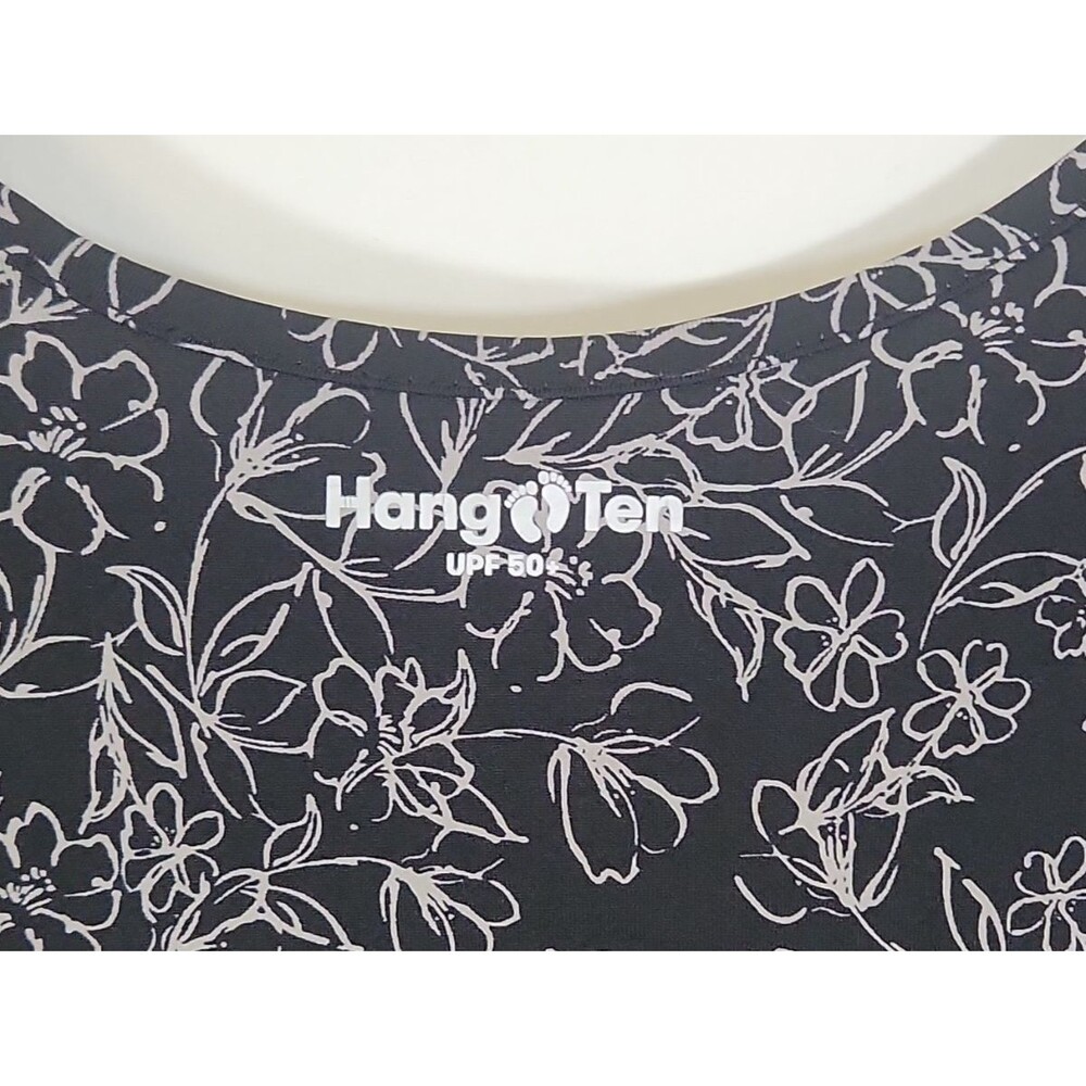 Hang Ten Women's XL Black/White Floral UPF 50+ Scoop Neck Long Sleeve Top